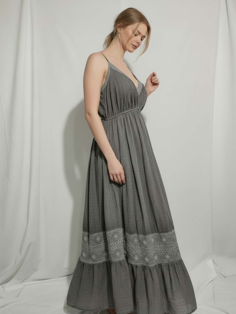 Festi Women’s 2x Gray Maxi Dress Boho Whimsigoth Cottagecore